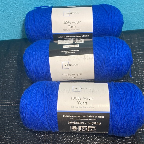 Mainstays Other - 3 NWT (1191 yards total) Mainstays 100% Acrylic Vibrant Blue Yarn Medium Worsted